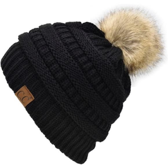 C.C Trendy Warm Soft Stretch Cable Knit Ribbed Faux Fur Pom Pom Fuzzy Sherpa Fle main image 4